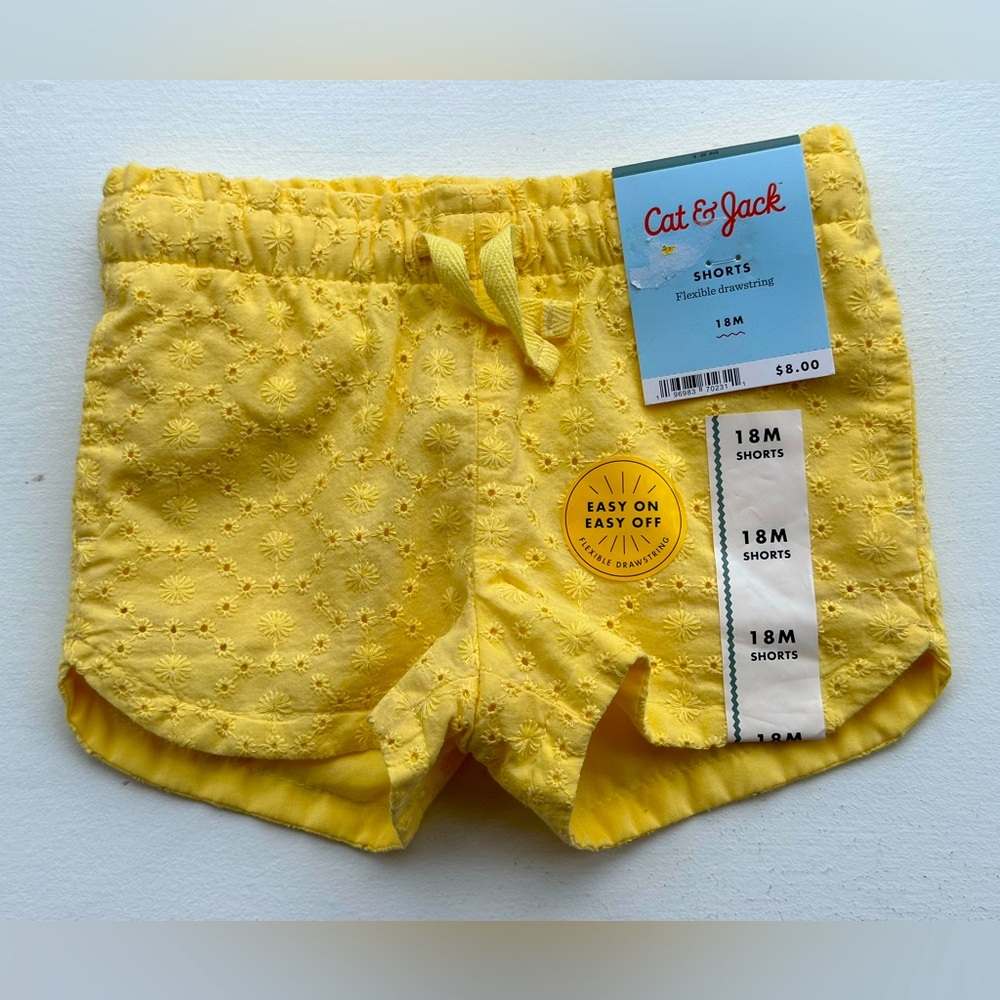 Cat & Jack Yellow Eyelet Shorts size 18 months NWT